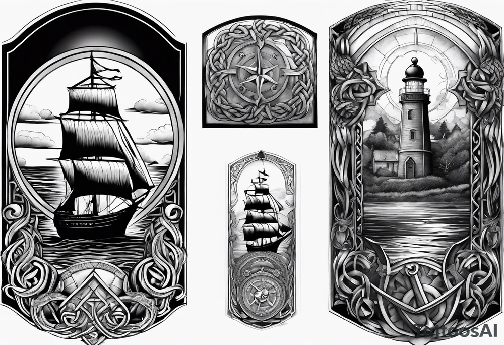 Celtic nautical scene, forearm, half sleeve, anchor, compass tattoo idea