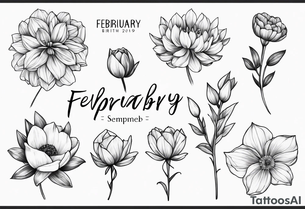 February and September birth flower dainty tattoo idea