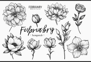 February and September birth flower dainty tattoo idea