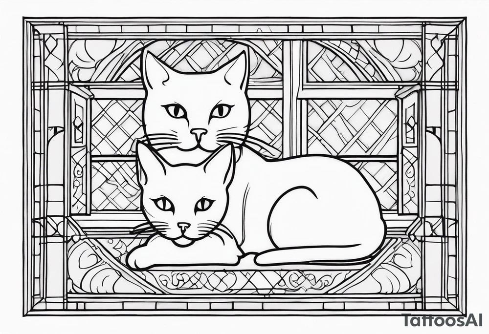 cat and small dog looking out window tattoo idea