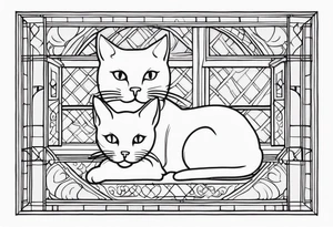cat and small dog looking out window tattoo idea