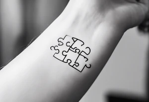 Fine line tattoo that has my sister's hand writing "my favorite sister" written inside of a single puzzle piece. Simple tattoo that will be on my ankle and is done in memory of my sister tattoo idea