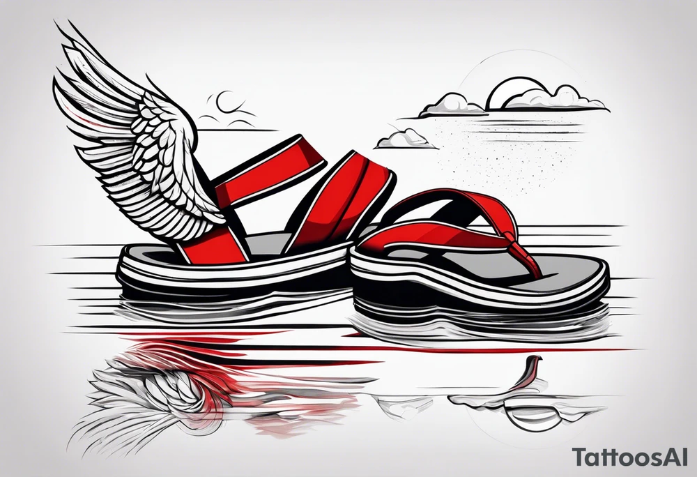 A pair of red wings and flip flops on the beach tattoo idea
