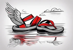 A pair of red wings and flip flops on the beach tattoo idea