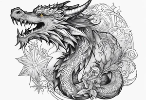 dragon cute , celestial, cross, snowflake tattoo idea