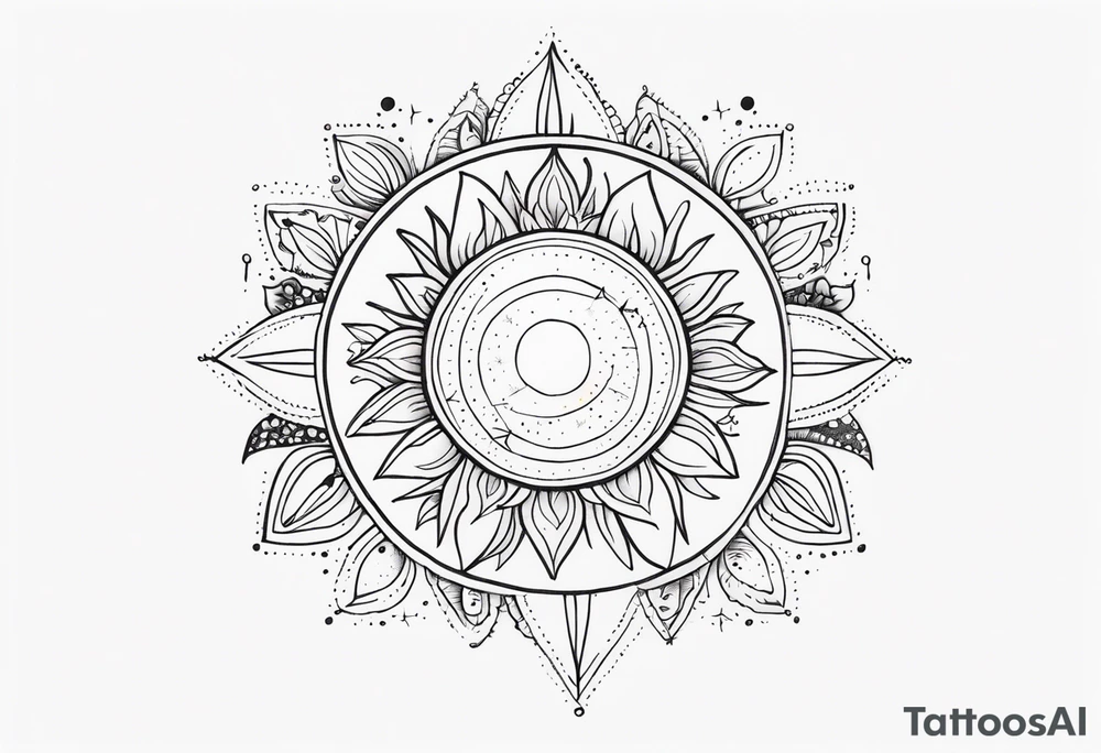 fine line with sun, stars, floral, dots. Sternum tattoo tattoo idea