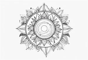 fine line with sun, stars, floral, dots. Sternum tattoo tattoo idea