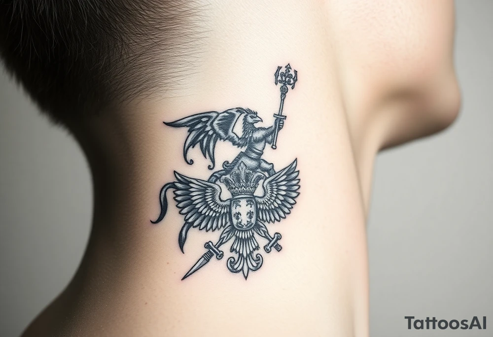 St. George slaying the dragon (hugely common in Russian Orthodox art)
Russian imperial crown above the eagle
Crossed swords or a Russian sabre
The Kremlin or St. Basil's Cathedral scene tattoo idea