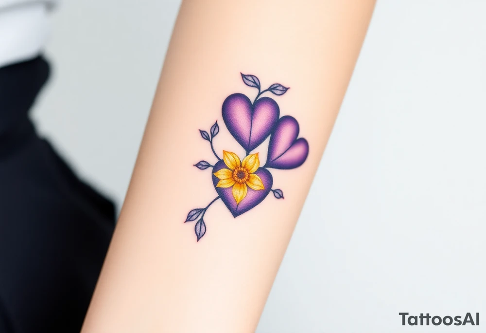 simple with Purple Hearts with yellow daisy. tattoo idea