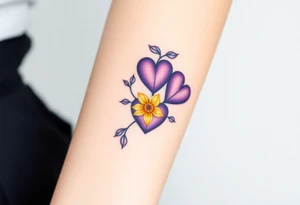 simple with Purple Hearts with yellow daisy. tattoo idea