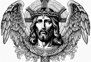 jesus on a cross surround by angel wings tattoo idea