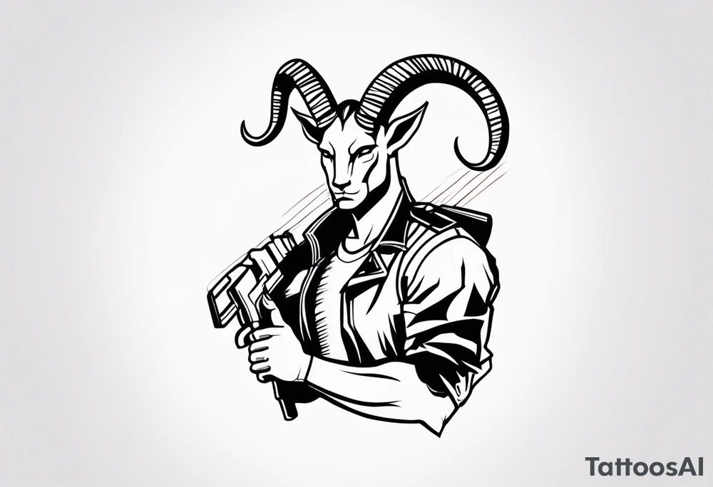 capricorn man with gun tattoo idea