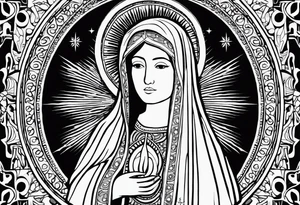 “Totus tuus”
with image of Our Lady of Aparecida outline tattoo idea