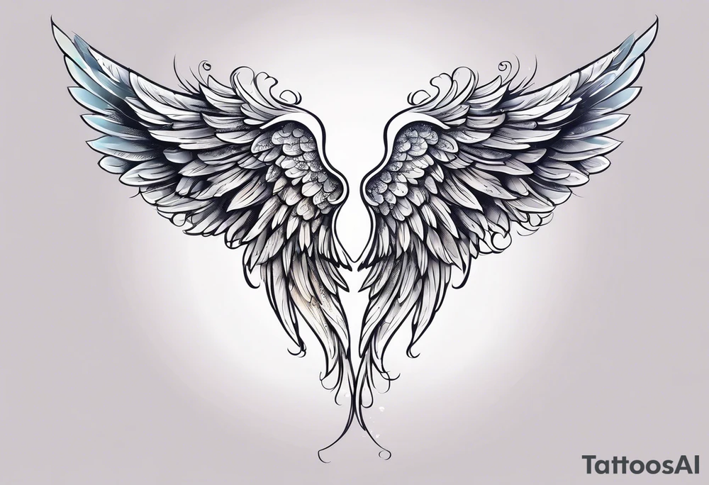 beautiful angel wings. with flilgree in the background tattoo idea