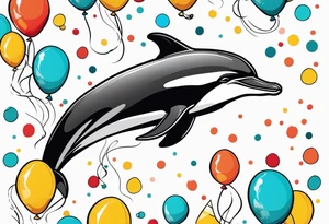 One dolphin wearing a party hat. Side view. Dolphin should be smiling. tattoo idea