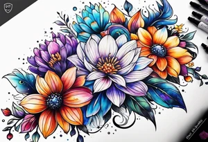 Cosmic space flowers tattoo idea