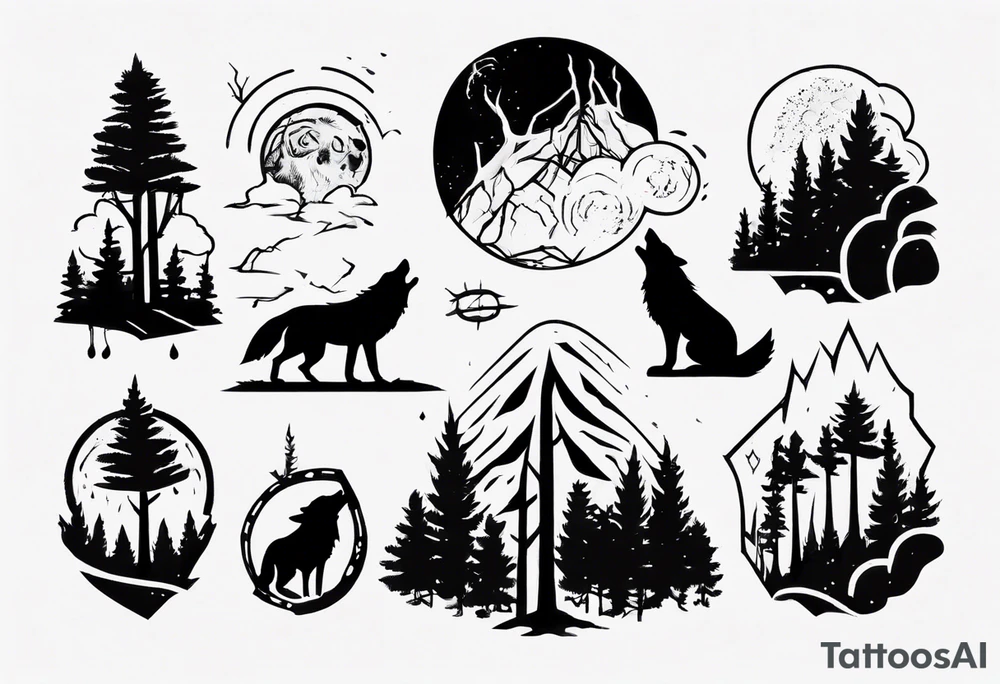 thunderstorm over a forest with a wolf howling on drums tattoo idea thunderstorm over a forest with a wolf howling on drums tattoo idea