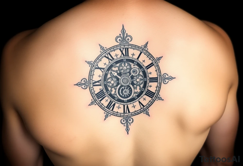 vintage roman numerals within ornate clockwork mechanism tattoo idea
