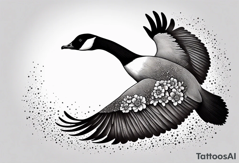 canadian goose taking off profile flowers tattoo idea