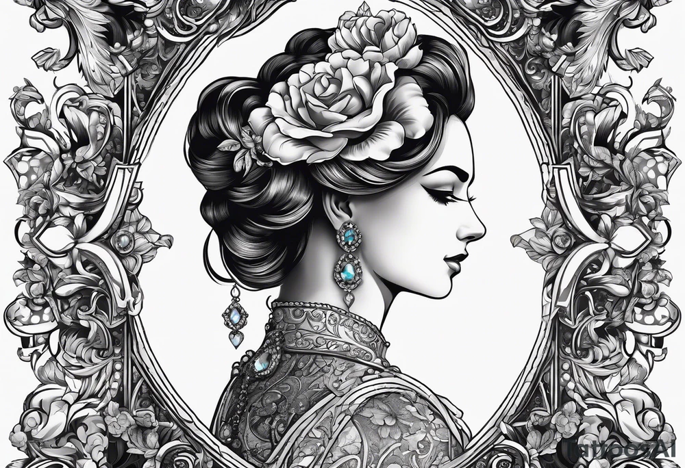 baroque vector on my neck going down & across my shoulders with a gem in the middle of my neck tattoo idea