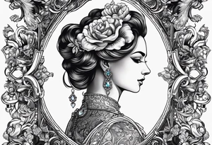 baroque vector on my neck going down & across my shoulders with a gem in the middle of my neck tattoo idea