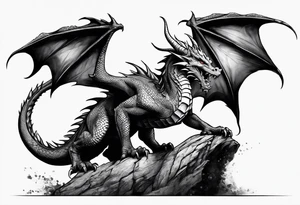 Realistic Medieval dragon climbing showing back tattoo idea