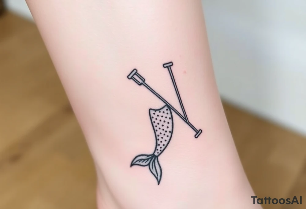 Mermaid tail with crutches tattoo idea