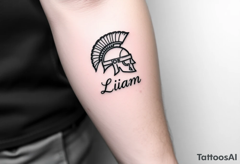 The name Liam inside a warriors helmet tattoo idea