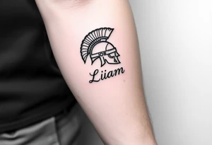 The name Liam inside a warriors helmet tattoo idea