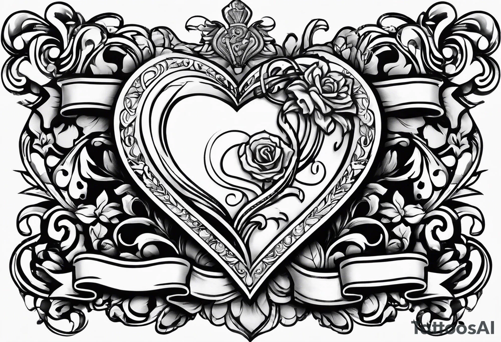 heart with ribbon that says "Riley and Mel forever" tattoo idea