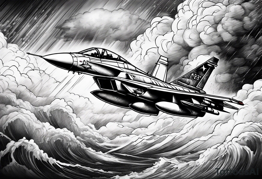Fighter jet in a storm tattoo idea