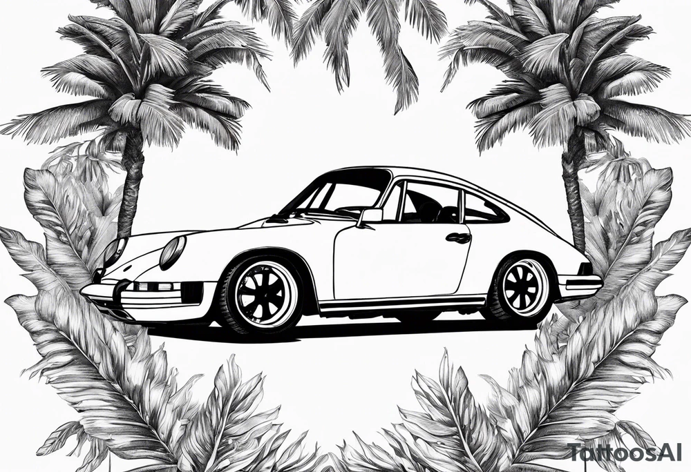 laurel wreath, porsche, palm tree tattoo idea