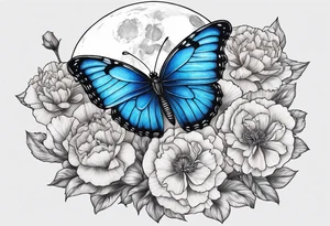 Blue butterfly moon carnation tattoo idea