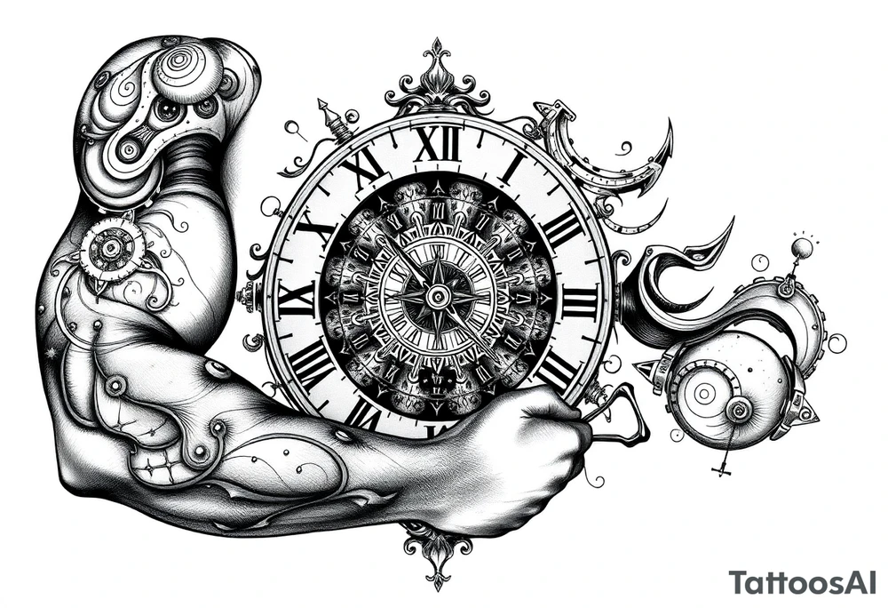 vintage roman numerals within ornate clockwork mechanism tattoo idea