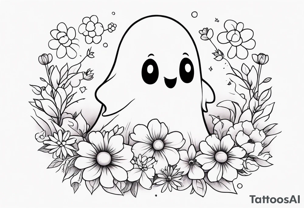 Cute ghost, surrounded by flowers, forearm or wrist tattoo tattoo idea Cute ghost, surrounded by flowers, forearm or wrist tattoo tattoo idea