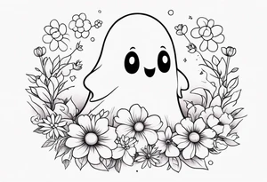 Cute ghost, surrounded by flowers, forearm or wrist tattoo tattoo idea