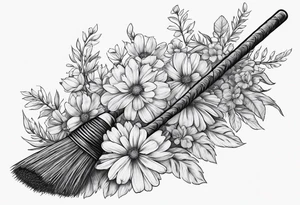 Tall broom with flowers in the straw tattoo idea