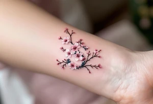 A cherry blossom-covered "S" with pale pink flowers and brown branches. tattoo idea