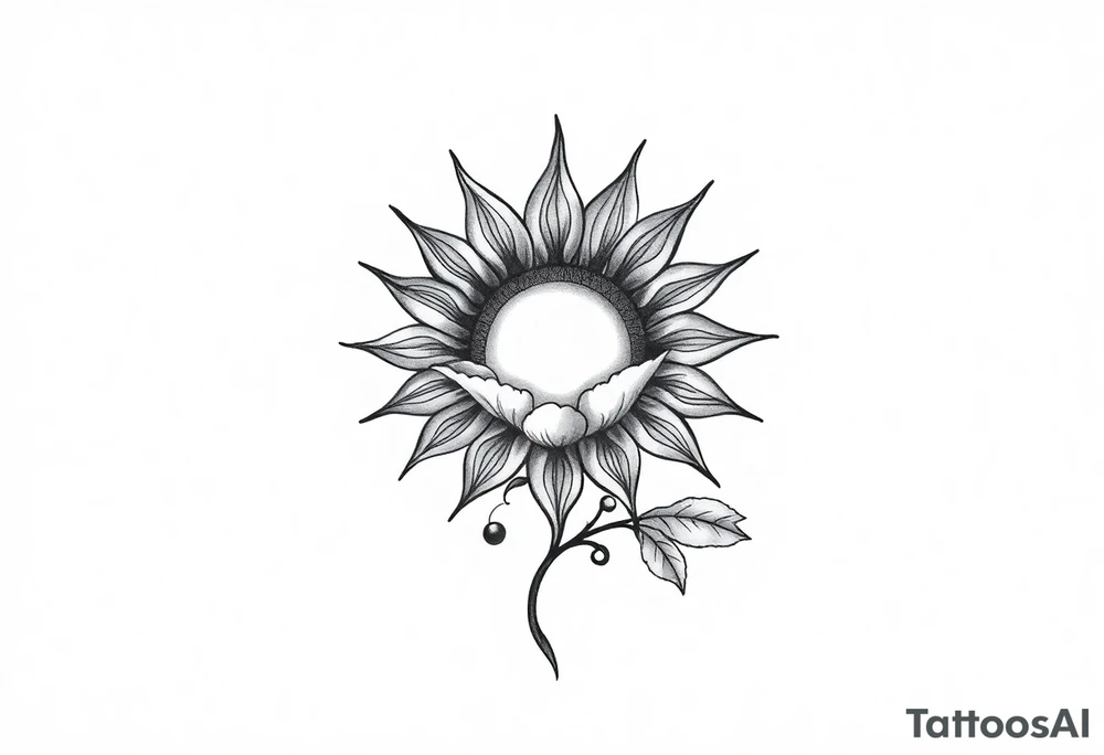 Sun rise flower with stem and leaves tattoo idea