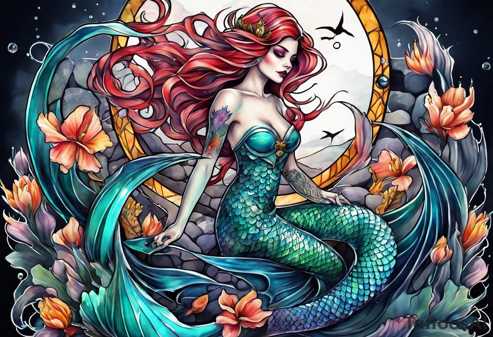 skeleton mermaid tattoo idea