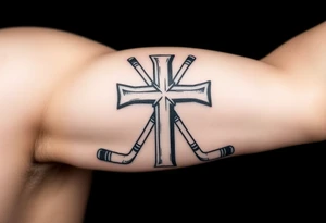 Cross made with hockey sticks tattoo idea