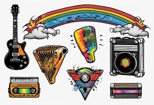 Music, guitar, harmonica, pick, dad, thunder, rainbow, tattoo idea