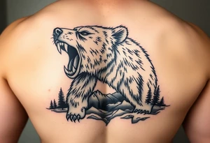 roaring bear,landscape. tattoo idea