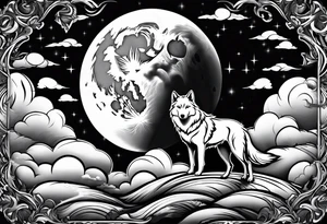Wolf moon cross clouds tattoo idea