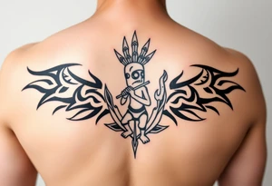 cactus in the middle
kokopelli playing flute in front ot cactus tattoo idea