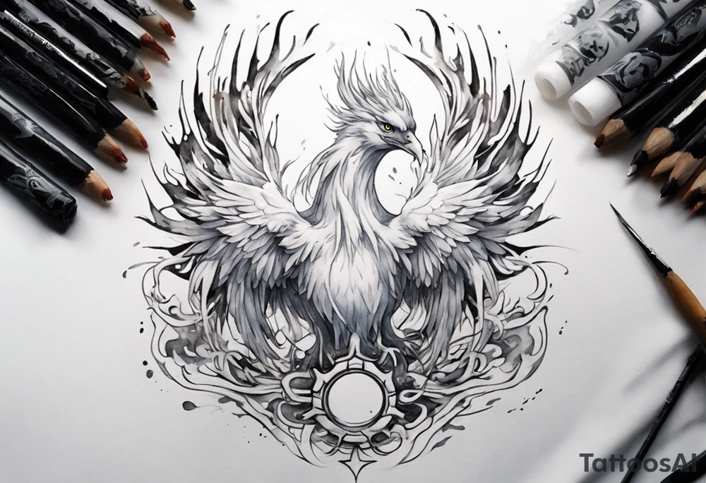 a white phoenix with an iron circlet on it's head tattoo idea