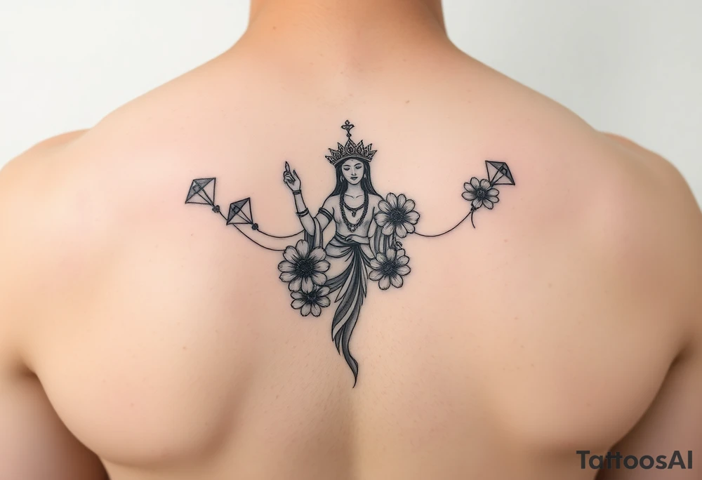 Goddess kites flowers queen tattoo idea