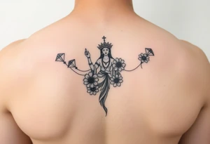 Goddess kites flowers queen tattoo idea