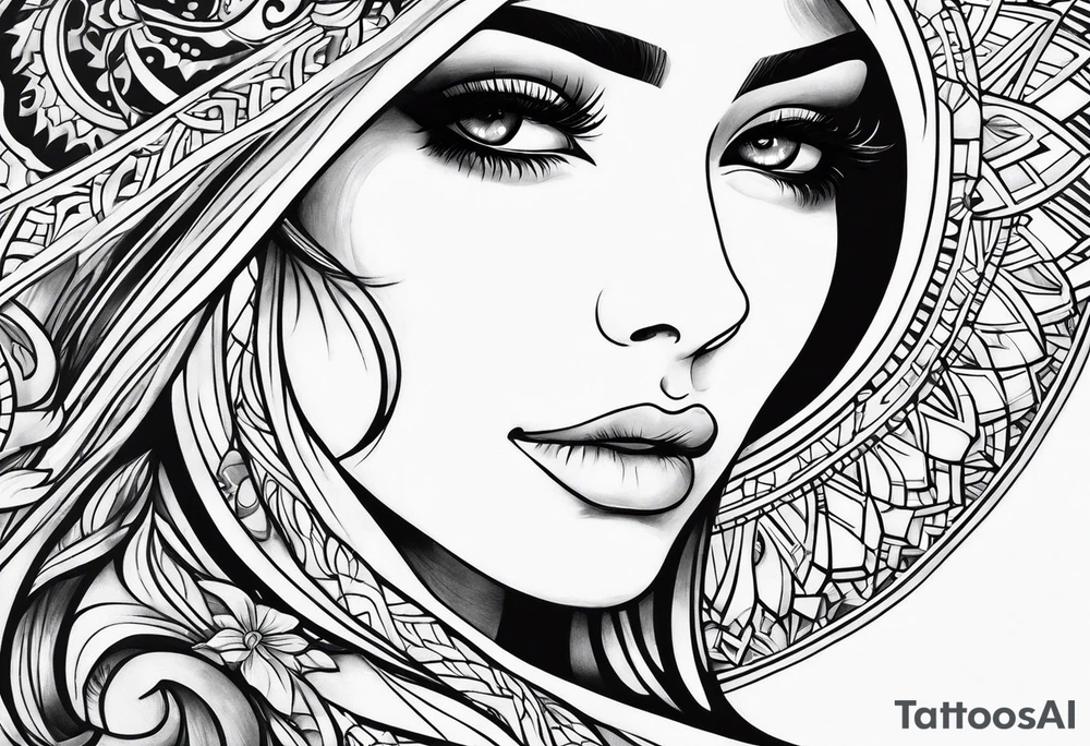 woman looking into the sun tattoo idea