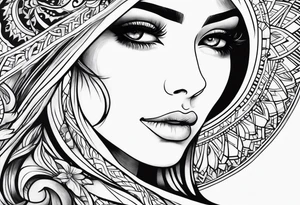 woman looking into the sun tattoo idea